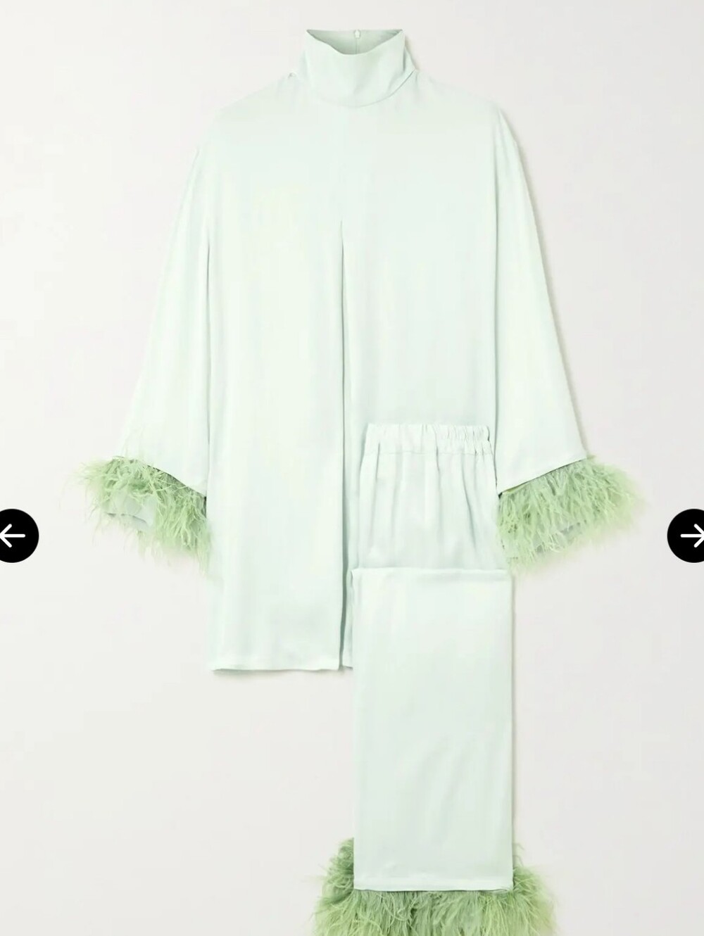RARE Sleeper Net Sustain Feather-Trimmed Satin Pajama Set - Picture 3 of 11